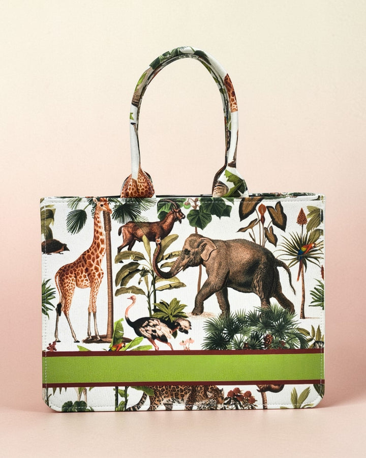 Vintage Botanical Safari Print Canvas Tote Bag - Large Structured Shopper