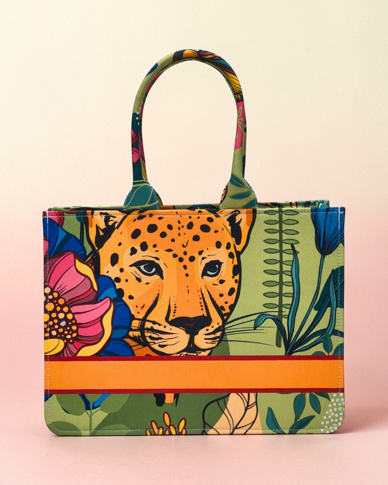 Customized Name Leopard Canvas Tote Bag for Women | Personalised Tropical Animal Print Handbag | Stylish Custom Tote Bag