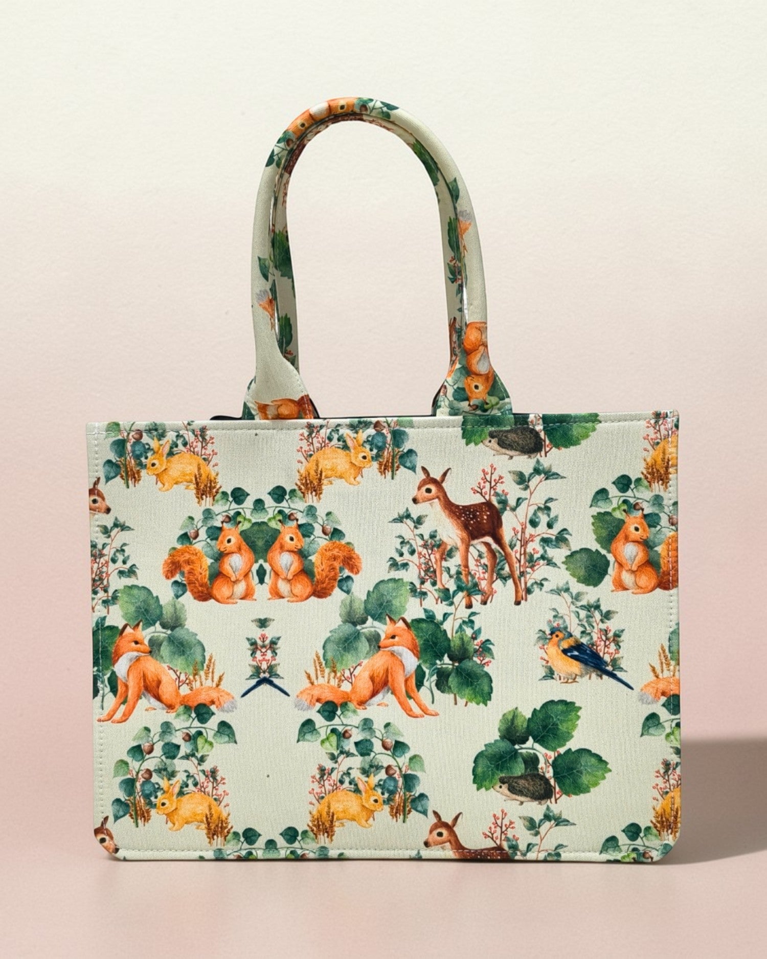 Customized Name Woodland Animal Canvas Tote Bag for Women | Personalised Fox Deer Forest Handbag | Custom Gift Tote Bag