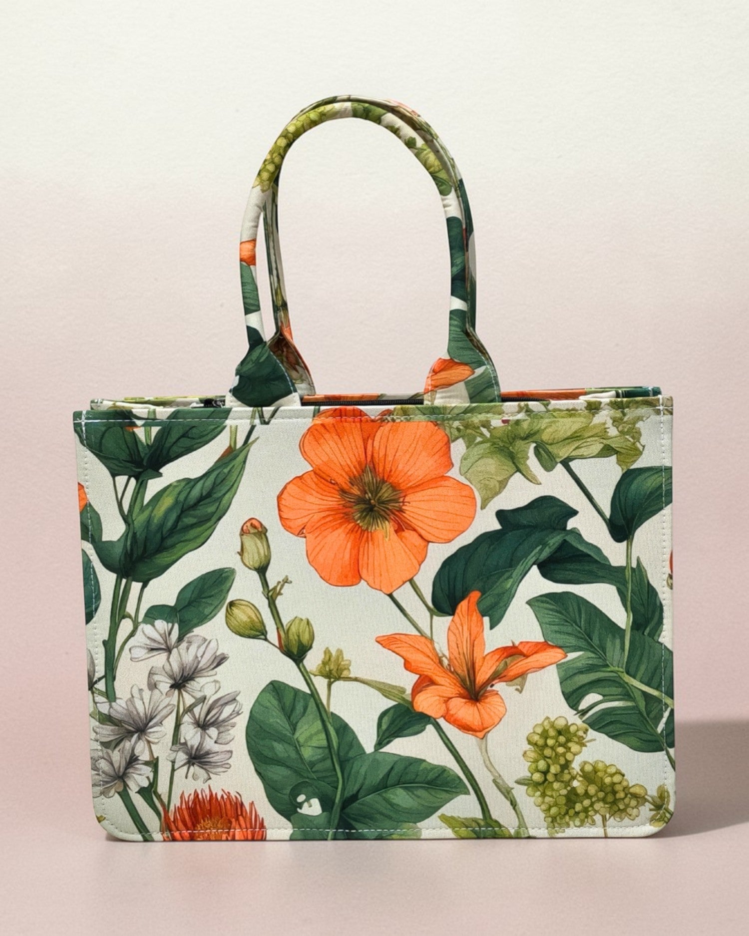 Customized Name Floral Botanical Canvas Tote Bag for Women | Personalised Flower Print Handbag | Custom Gift Tote Bag