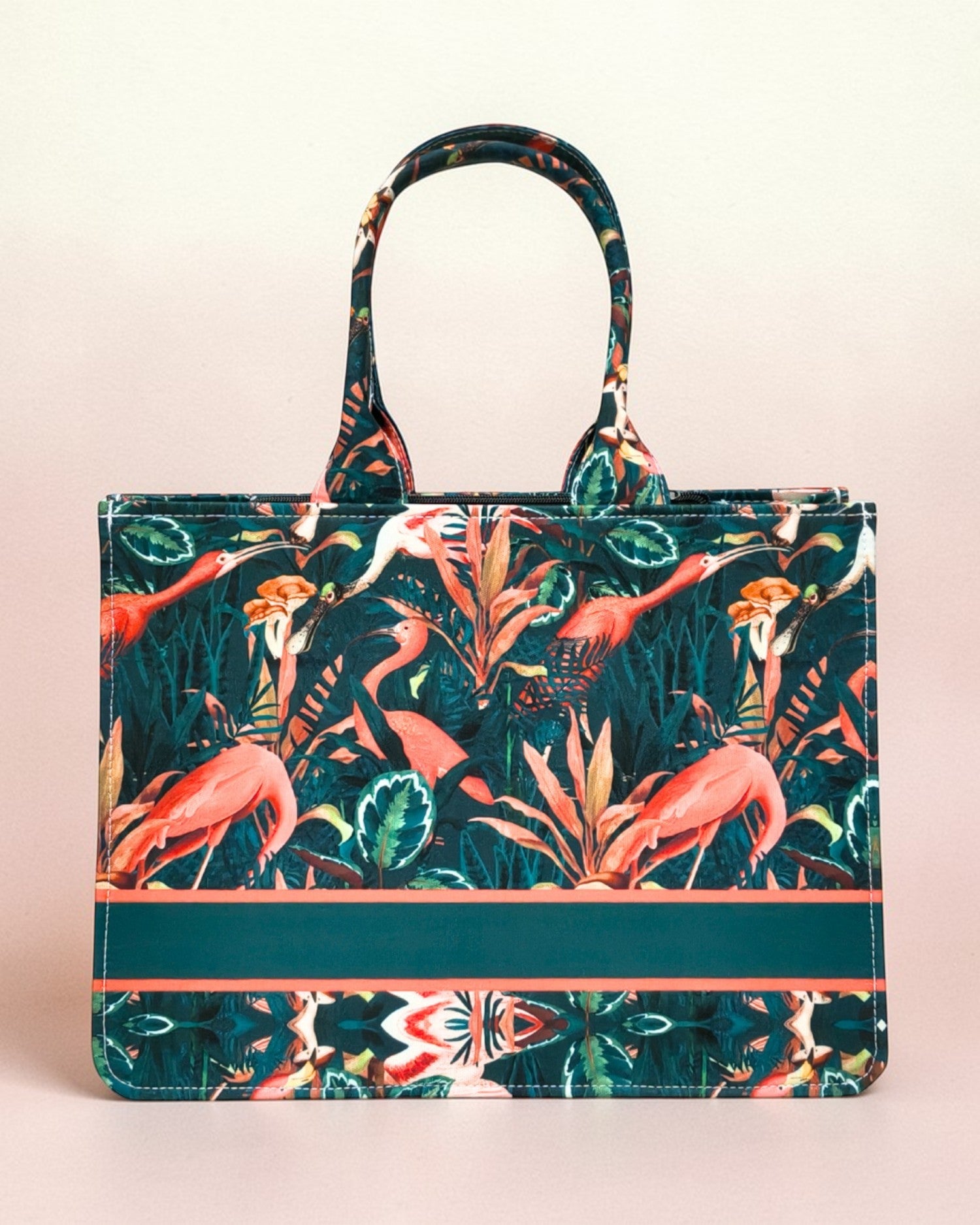 Personalised Flamingo Tote Bag with Name | Custom Tropical Canvas Tote Bag for Women | Stylish Laptop & Travel Tote