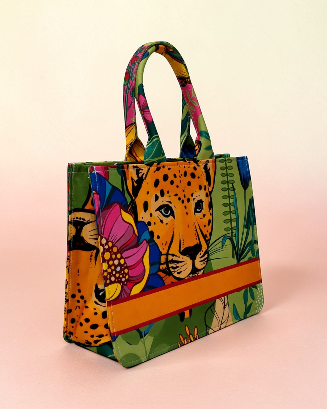 Customized Name Leopard Canvas Tote Bag for Women | Personalised Tropical Animal Print Handbag | Stylish Custom Tote Bag