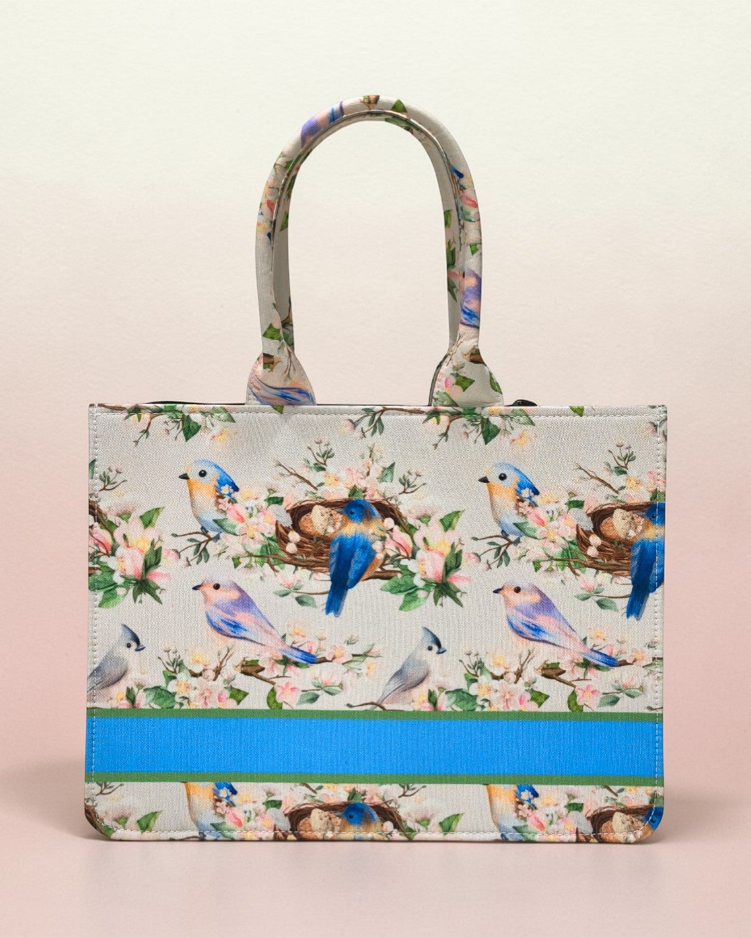 Customized Name Bird Floral Canvas Tote Bag for Women | Personalised Nature Print Handbag | Custom Gift Tote Bag