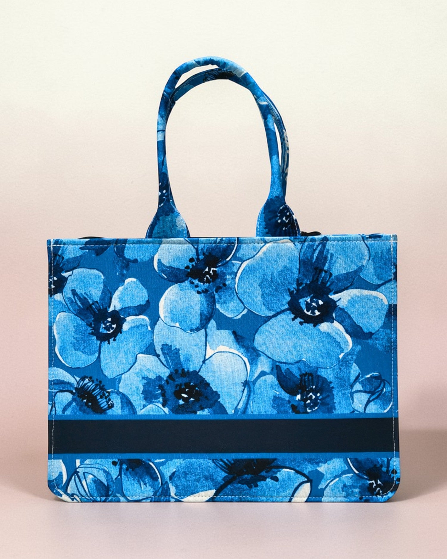 Personalised Blue Floral Tote Bag with Name | Custom Canvas Tote Bag for Women | Stylish Office, College & Travel Tote