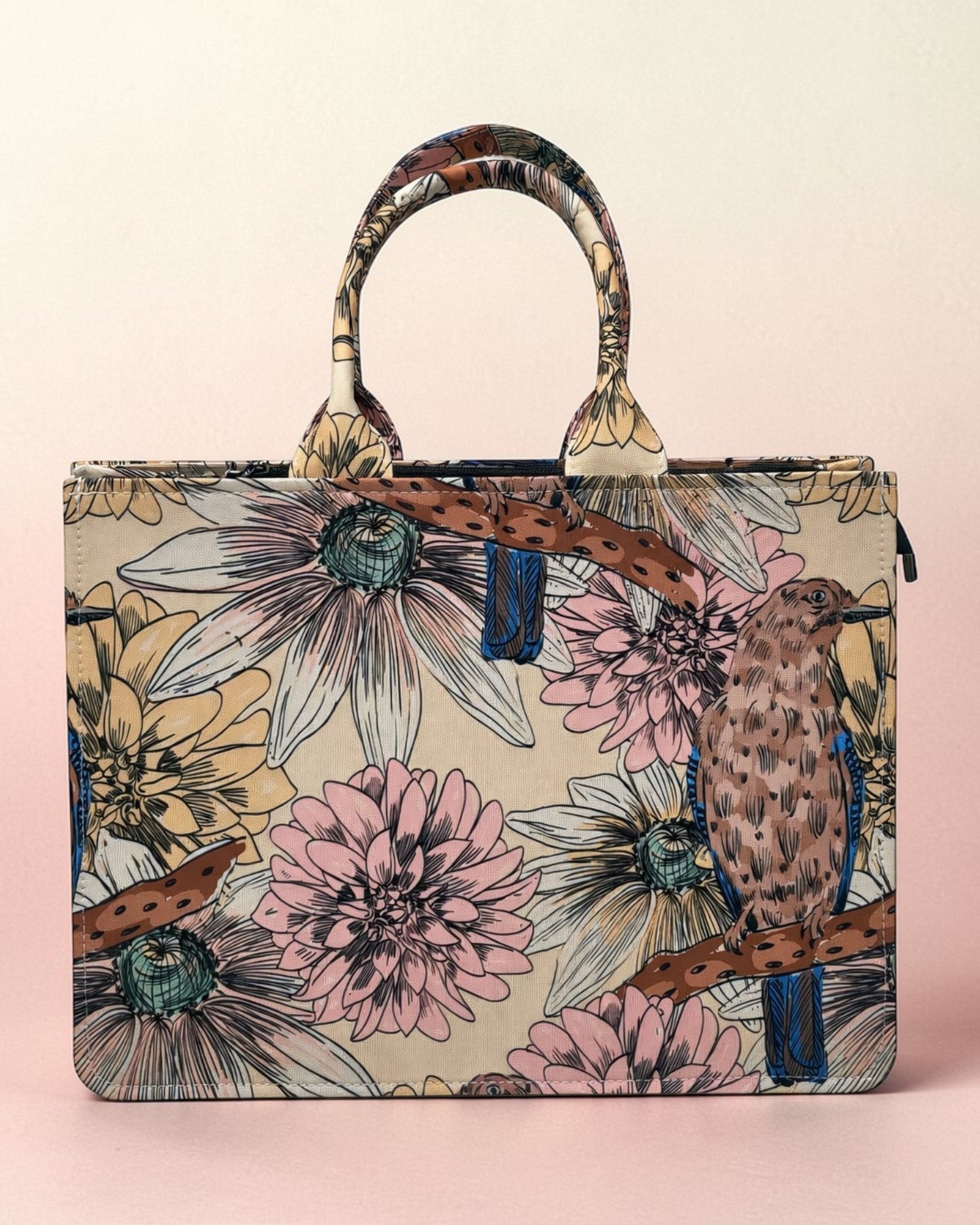 Personalised Vintage Floral Bird Tote Bag with Name | Custom Canvas Tote Bag for Women | Stylish Office, College & Travel Bag