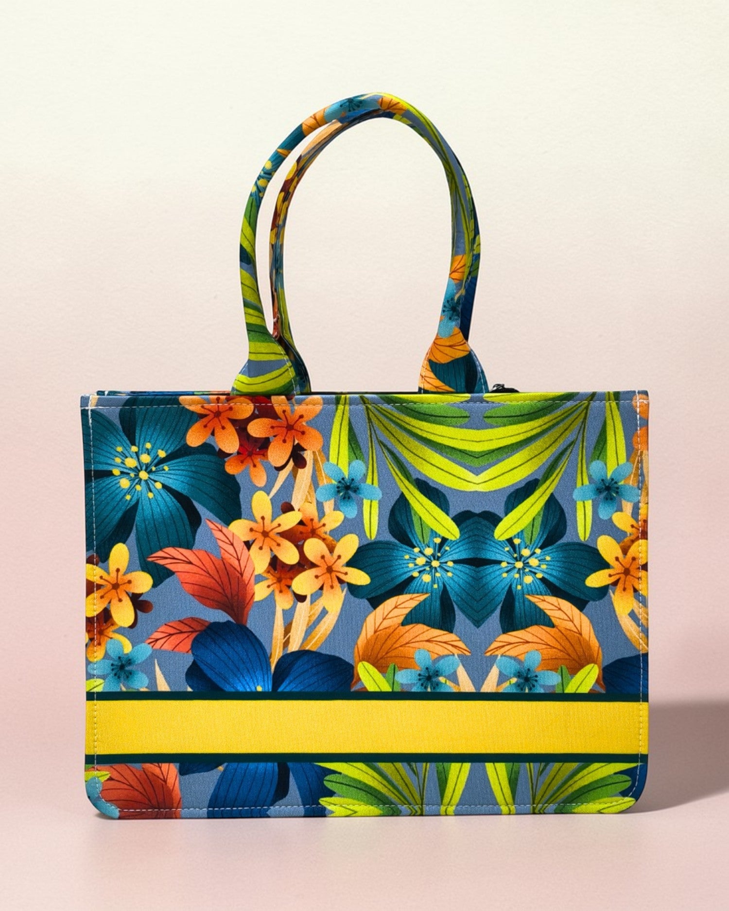 Customized Name Tropical Floral Canvas Tote Bag for Women | Personalised Colorful Flower Handbag | Custom Gift Tote Bag
