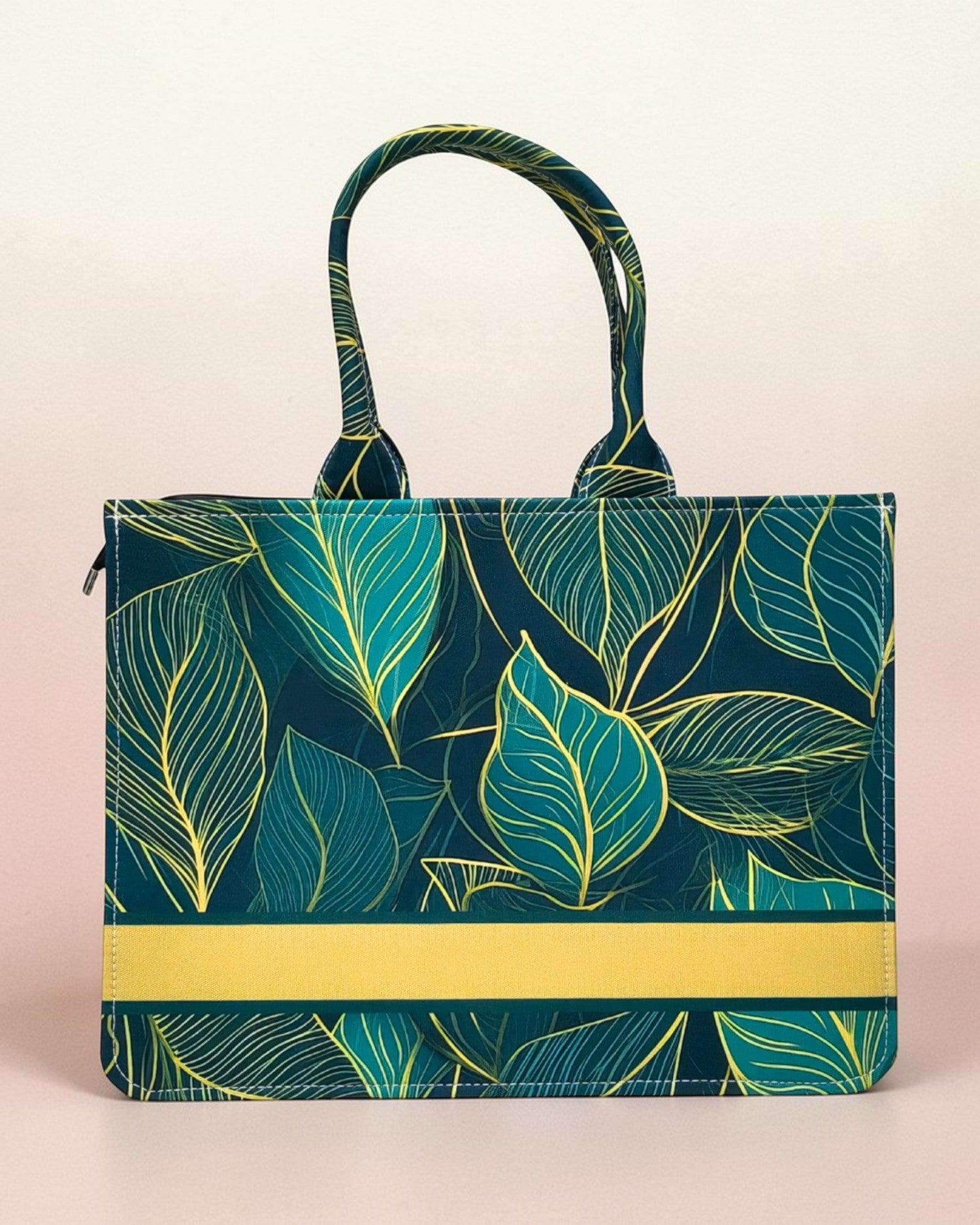 Personalised Leaf Design Tote Bag with Name | Custom Canvas Tote Bag for Women | Stylish Laptop & Daily Use Bag