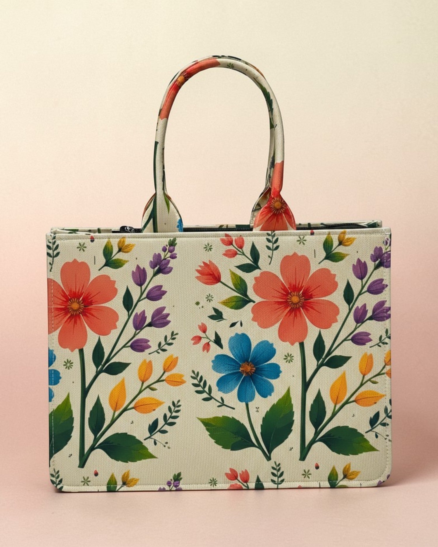 Customized Name Canvas Tote Bag for Women | Personalised Girl Illustration Floral Handbag | Custom Gift Tote Bag