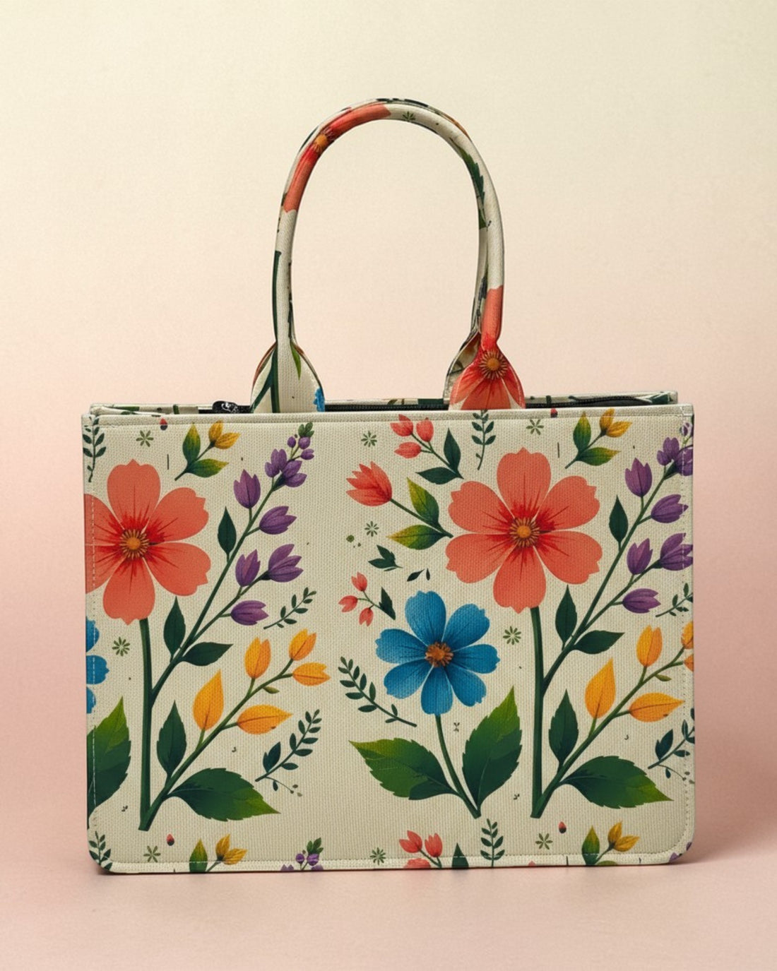 Customized Name Canvas Tote Bag for Women | Personalised Girl Illustration Floral Handbag | Custom Gift Tote Bag