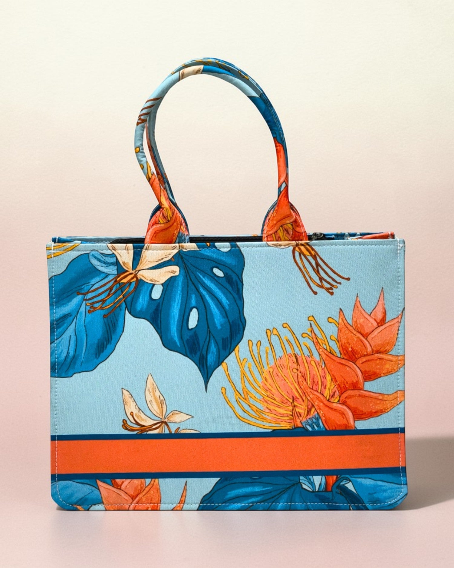 Personalised Tropical Floral Tote Bag with Name | Custom Canvas Tote Bag for Women | Stylish Office, College & Travel Bag