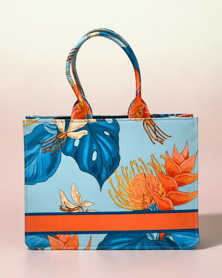 Personalised Tropical Floral Tote Bag with Name | Custom Canvas Tote Bag for Women | Stylish Office, College & Travel Bag