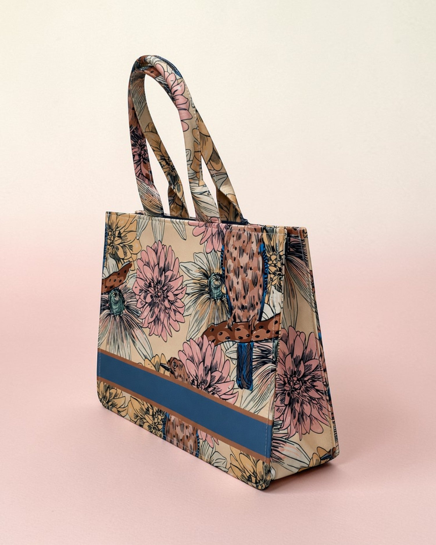 Personalised Vintage Floral Bird Tote Bag with Name | Custom Canvas Tote Bag for Women | Stylish Office, College & Travel Bag