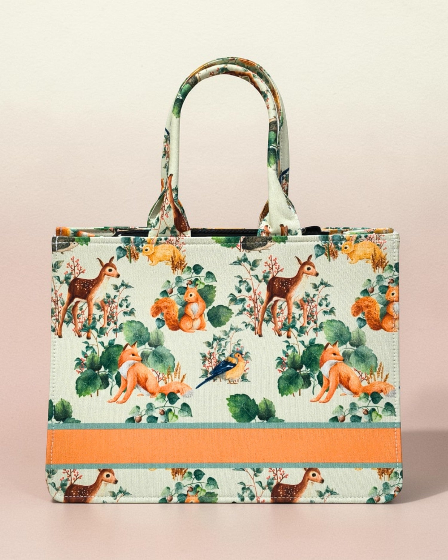 Customized Name Woodland Animal Canvas Tote Bag for Women | Personalised Fox Deer Forest Handbag | Custom Gift Tote Bag