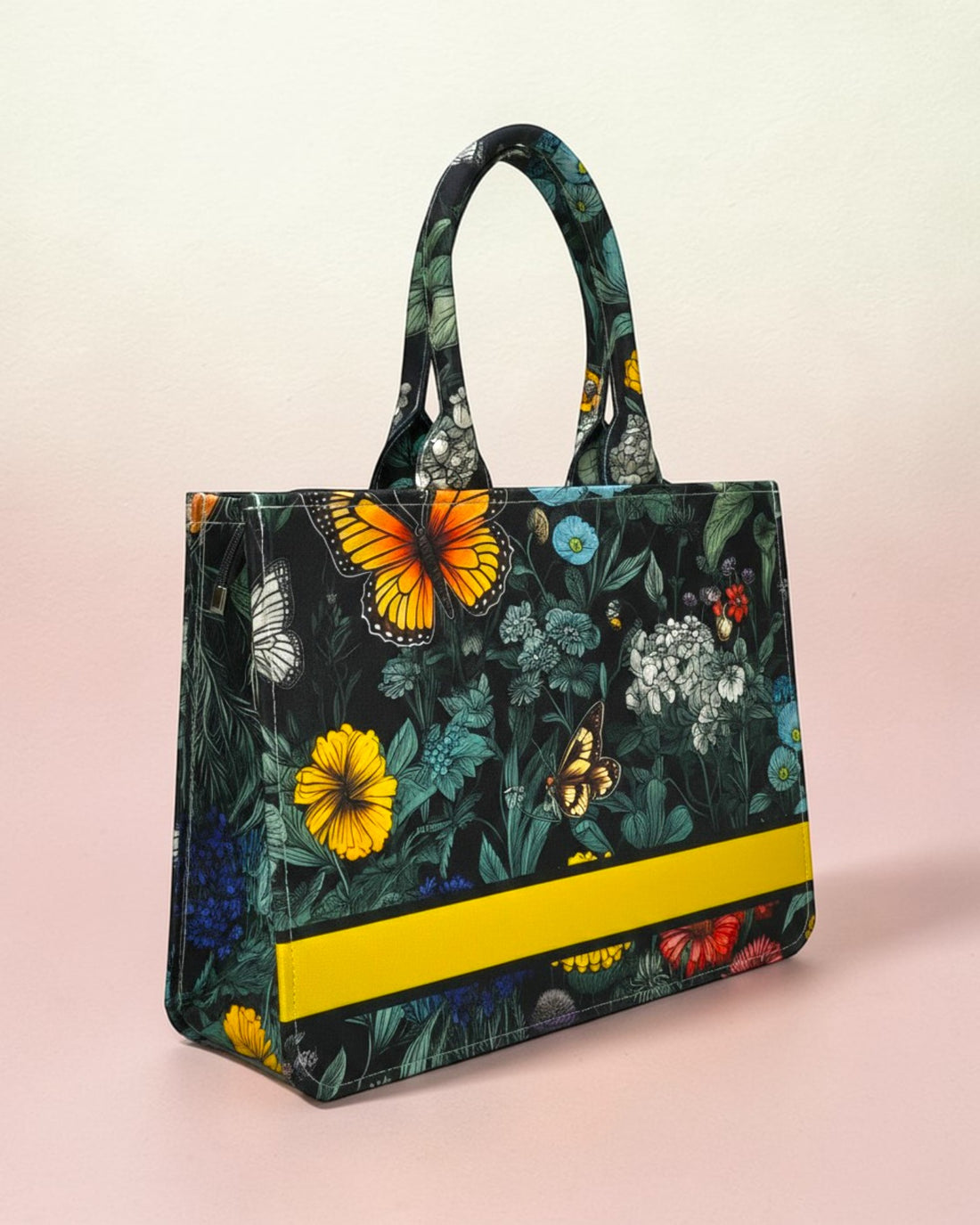 Personalised Butterfly Floral Tote Bag with Name | Custom Canvas Tote Bag for Women | Stylish Office, College & Travel Bag