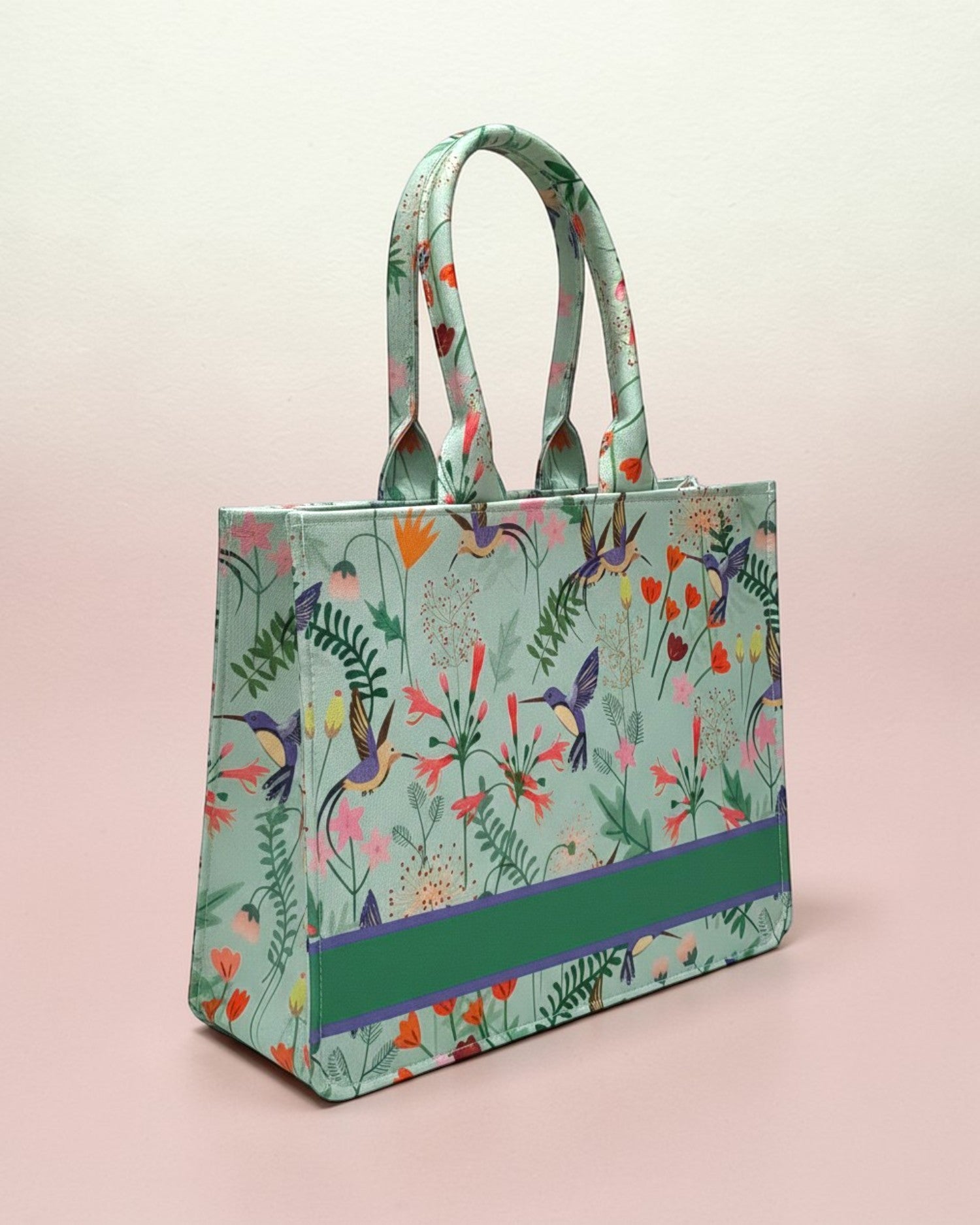 Personalised Hummingbird Floral Tote Bag with Name | Custom Canvas Tote Bag for Women | Stylish Office, College & Travel Bag