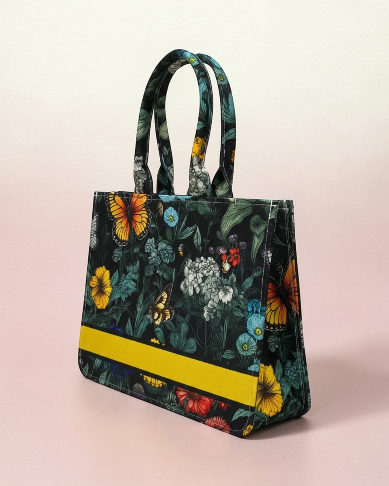Personalised Butterfly Floral Tote Bag with Name | Custom Canvas Tote Bag for Women | Stylish Office, College & Travel Bag