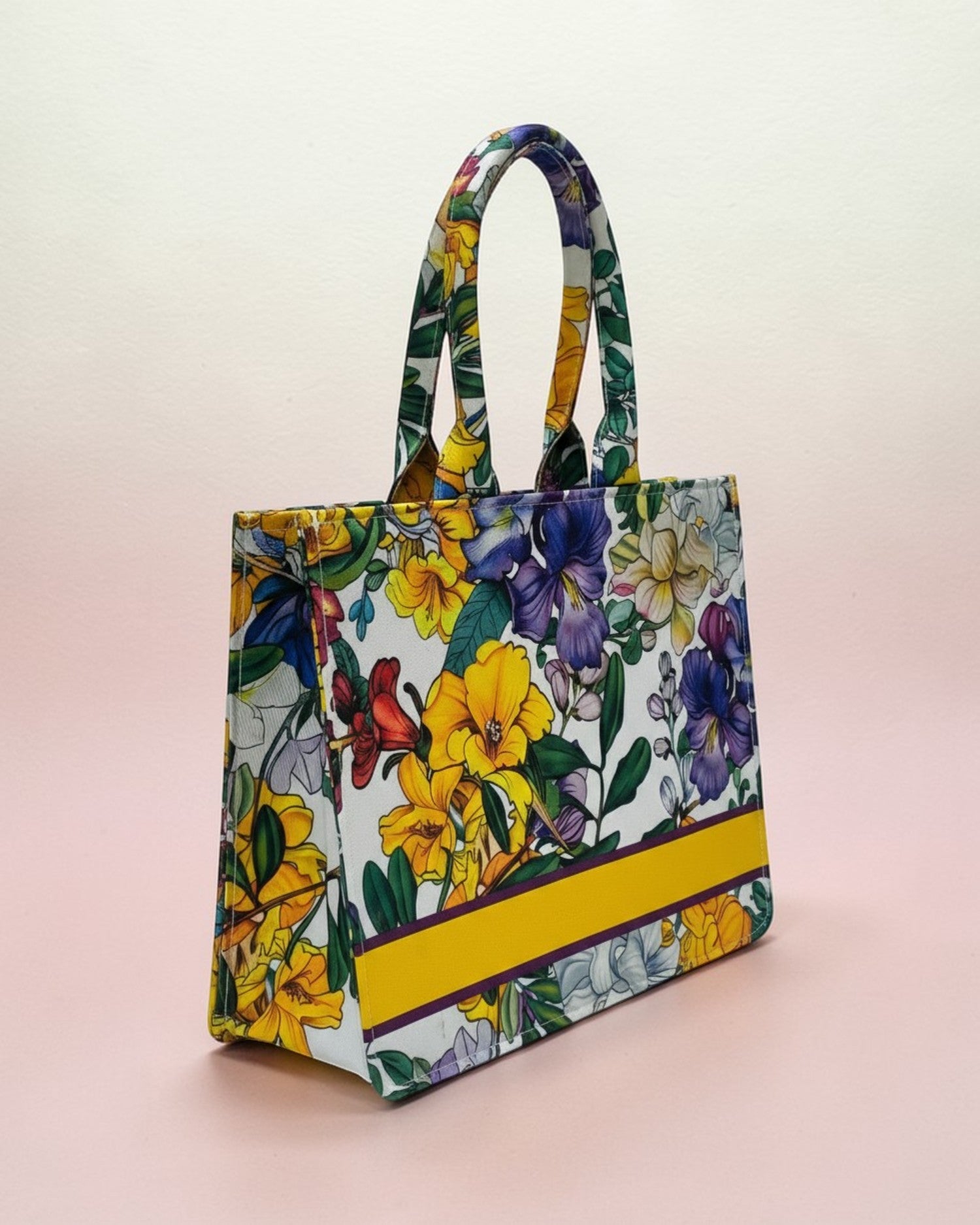 Personalised Colorful Floral Tote Bag with Name | Custom Canvas Tote Bag for Women | Stylish Office, College & Travel Bag