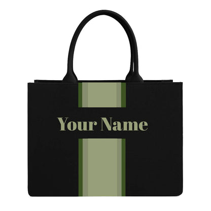 Personalized Tote Bag with Name – Custom Black Canvas Handbag with Stripes