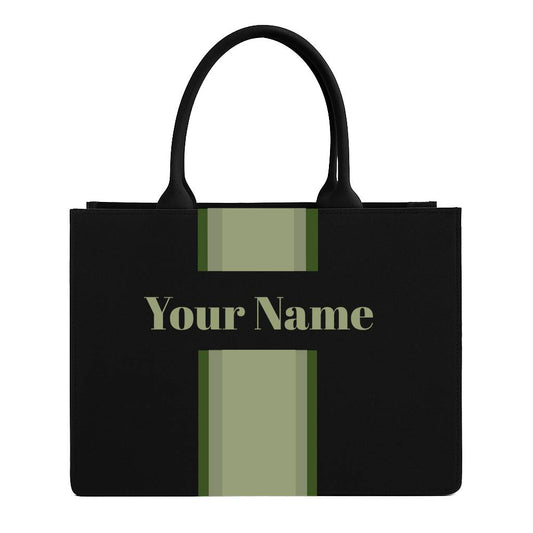 Personalized Tote Bag with Name – Custom Black Canvas Handbag with Stripes