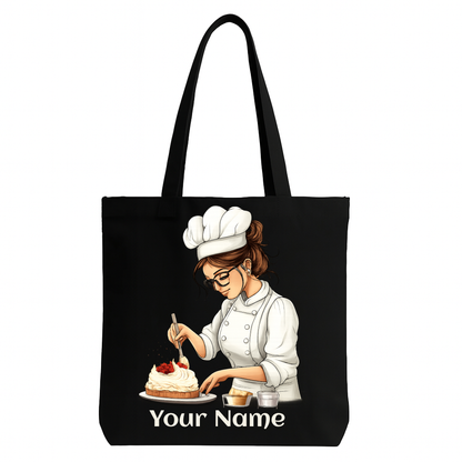 Personalised Chef Tote Bag – Custom Name Black Canvas Bag for Bakers & Chefs