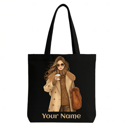 Personalised Black Canvas Tote Bag for Women – Custom Name Stylish Everyday Carry