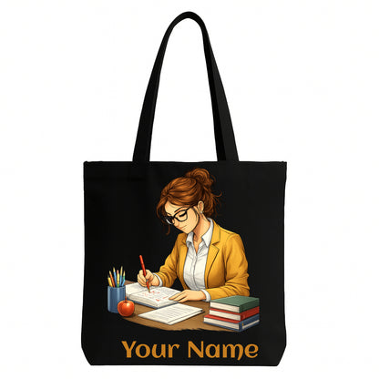 Personalised Teacher Tote Bag – Custom Name Canvas Bag (Black)