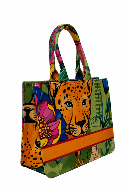 Customized Name Leopard Canvas Tote Bag for Women | Personalised Tropical Animal Print Handbag | Stylish Custom Tote Bag