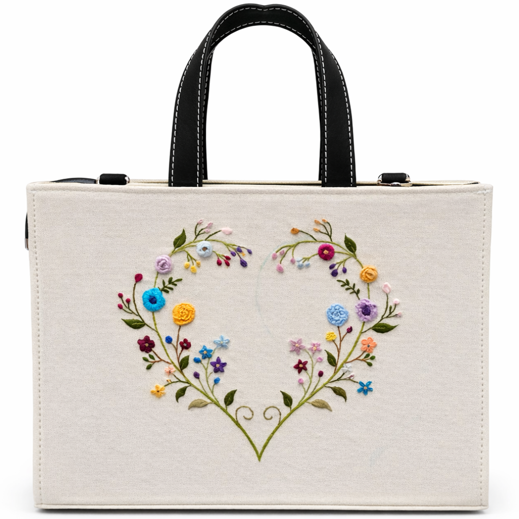 Customised Embroidered Tote Bag – Heart Floral Edition