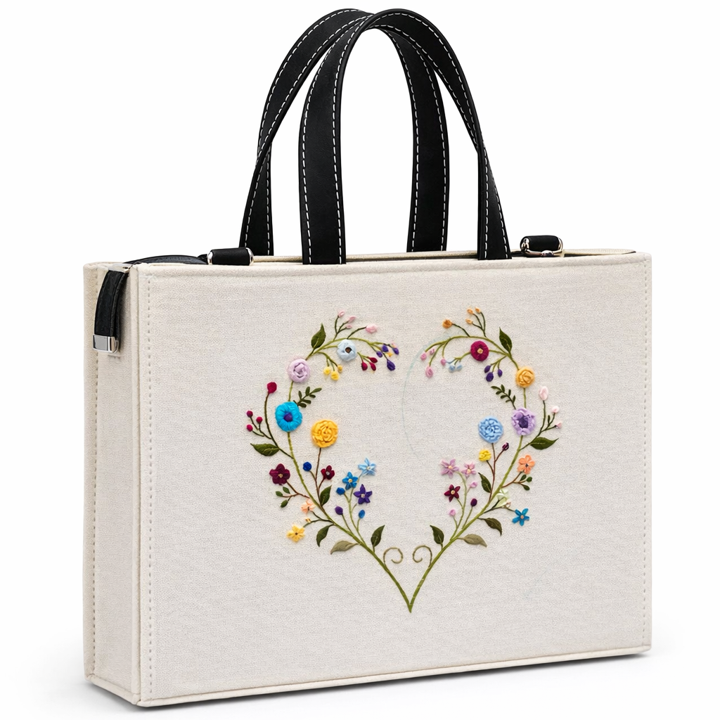 Customised Embroidered Tote Bag – Heart Floral Edition