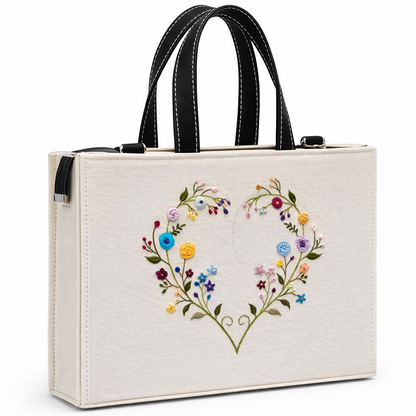 Customised Embroidered Tote Bag – Heart Floral Edition