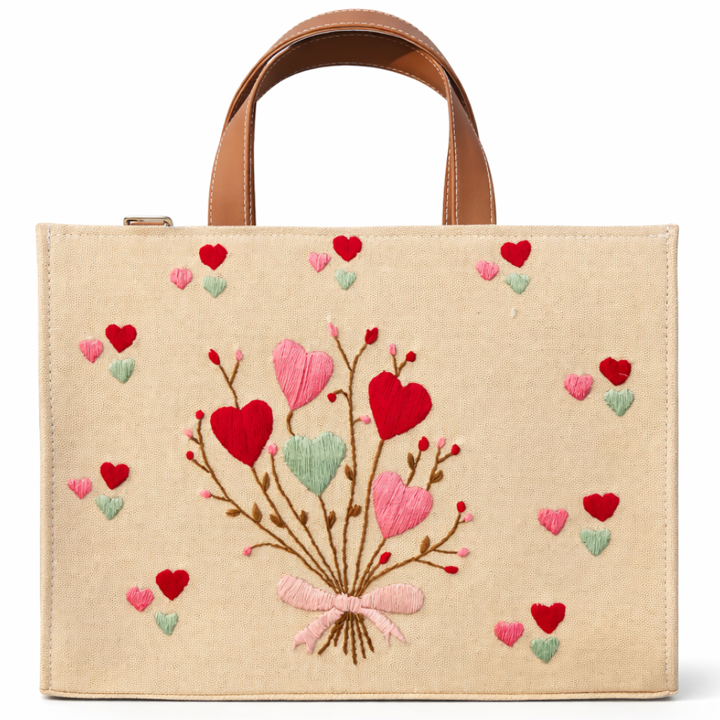 Customised Heart Embroidered Tote Bag | Personalised Love-Themed Canvas Bag