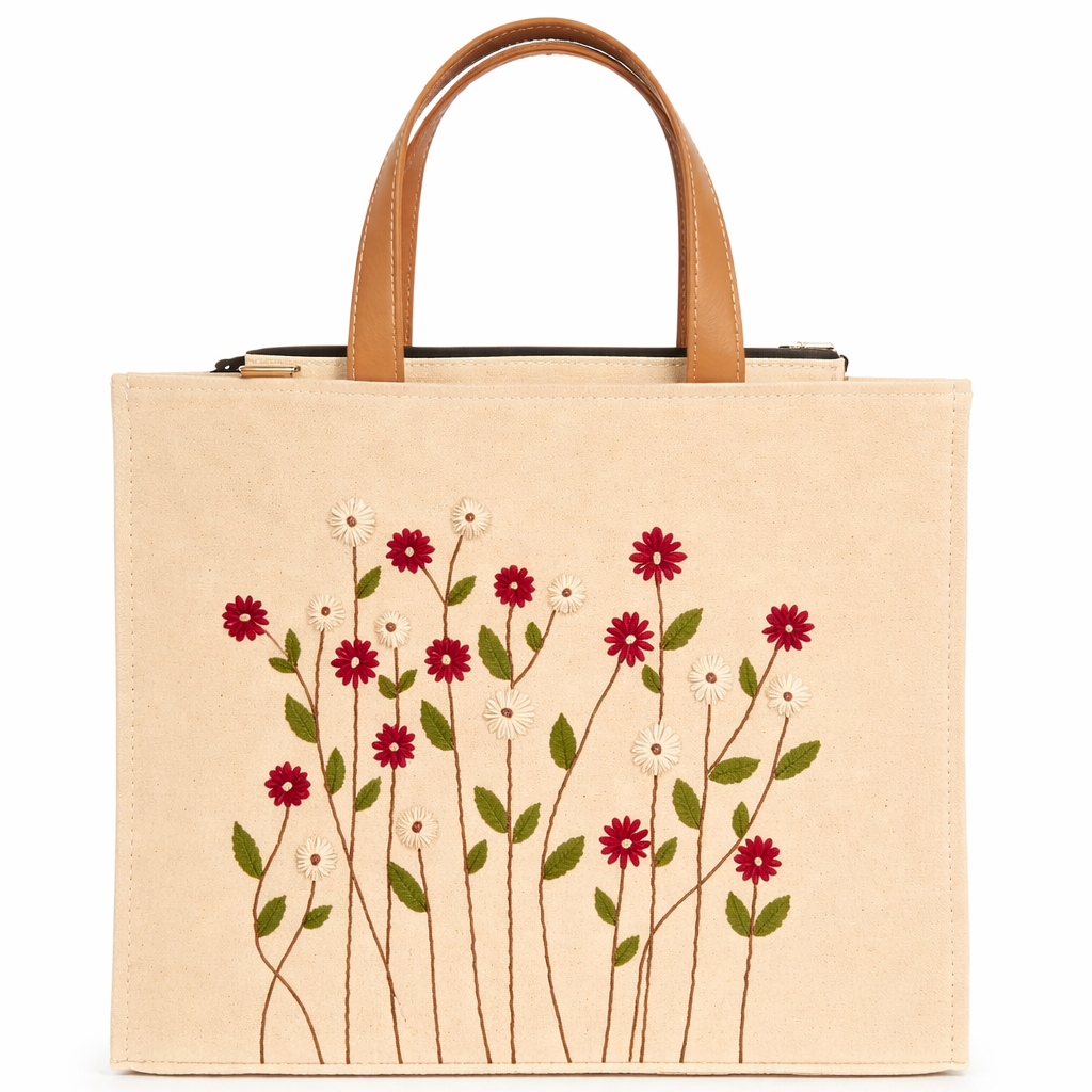 Handcrafted Floral Embroidered Tote Bag | Premium Canvas Everyday Handbag