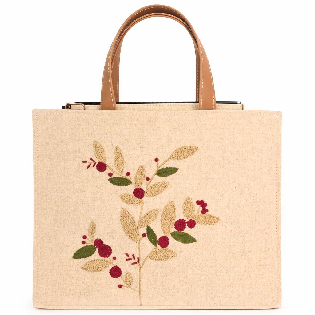 Handcrafted Floral Embroidered Canvas Tote Bag – Customisable Name / Initials