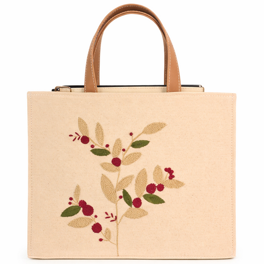 Handcrafted Floral Embroidered Canvas Tote Bag – Customisable Name / Initials