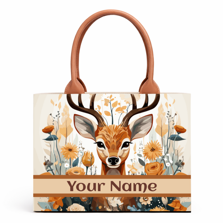 Customised Deer  World Canvas Tote Bag for Women | Personalised Name Tote | Stylish Floral Handbag India (Copy)