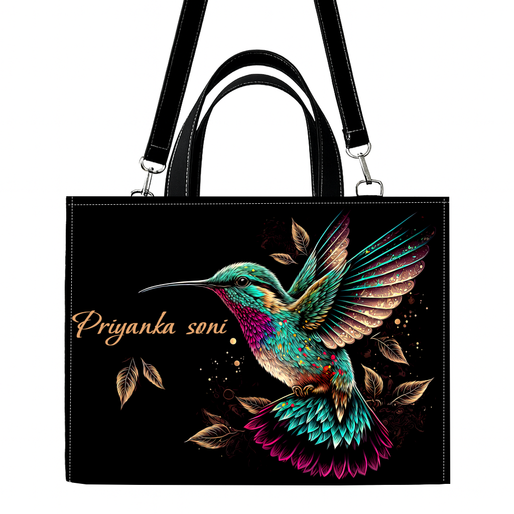 Customised Tote Bag with Name | Personalized Hummingbird Tote | Premium Canvas Handbag for Women | Customized Gift for Birthday, Office, Travel