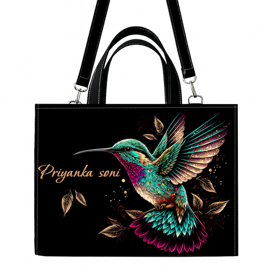 Customised Tote Bag with Name | Personalized Hummingbird Tote | Premium Canvas Handbag for Women | Customized Gift for Birthday, Office, Travel