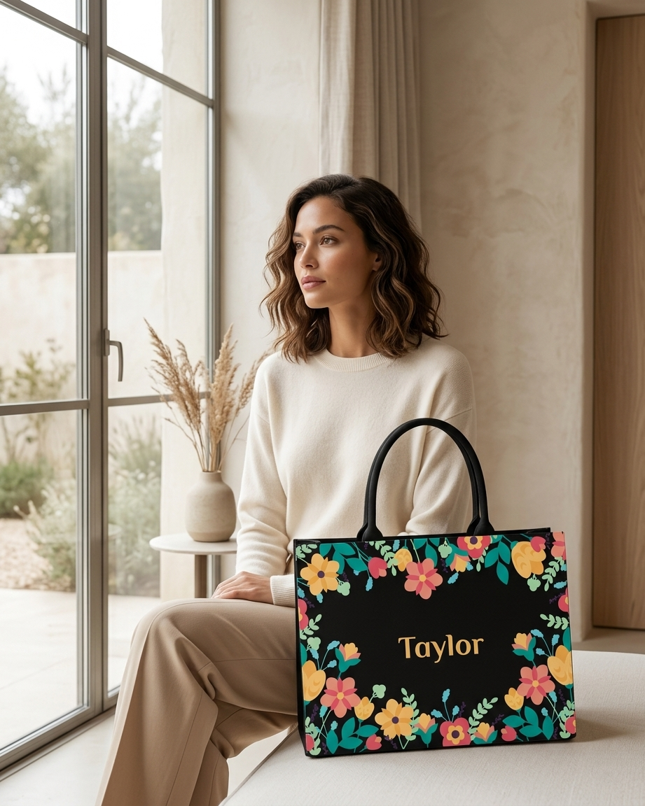 Personalised Floral Tote Bag with Name | Custom Flower Canvas Handbag for Women | Stylish Gift for Girls | Nixa Style