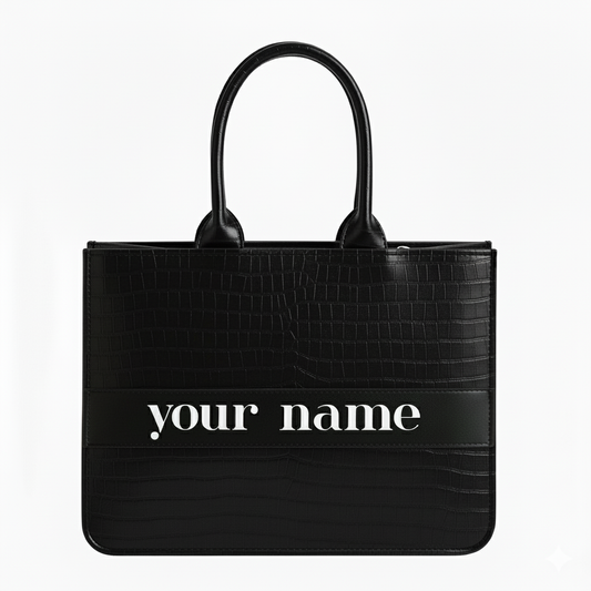 Customised Black Croco Tote Bag