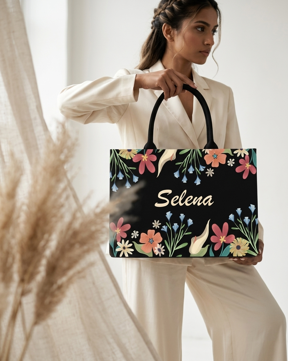 Customised Colorful Floral Tote Bag with Name | Personalized Canvas Tote Bag for Women | Custom Flower Handbag – Nixa Style