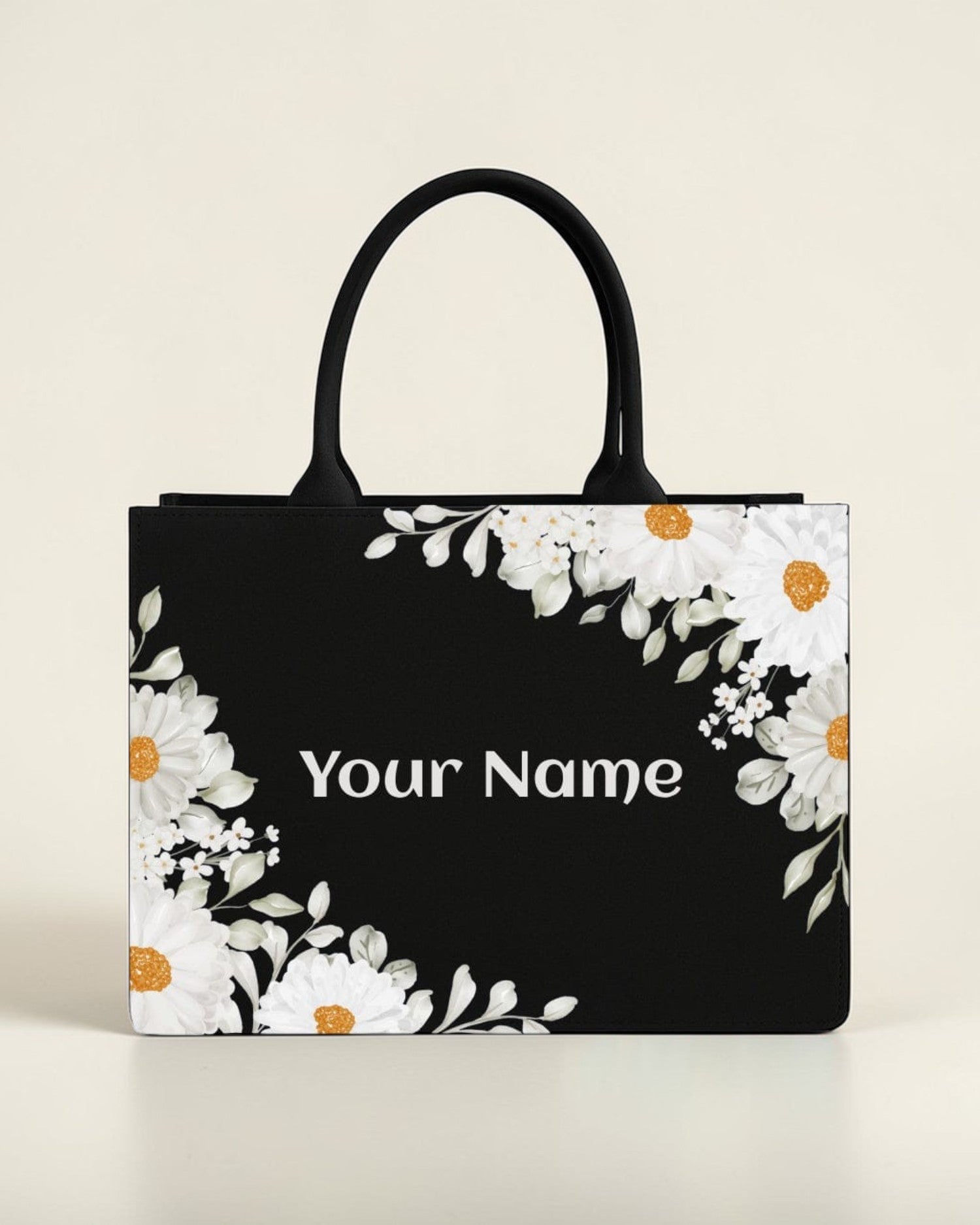 Personalised White Floral Tote Bag with Name | Custom Name Canvas Handbag for Women | Elegant Gift for Her | Nixa Style