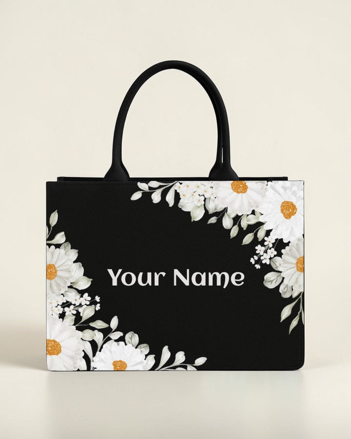 Personalised White Floral Tote Bag with Name | Custom Name Canvas Handbag for Women | Elegant Gift for Her | Nixa Style