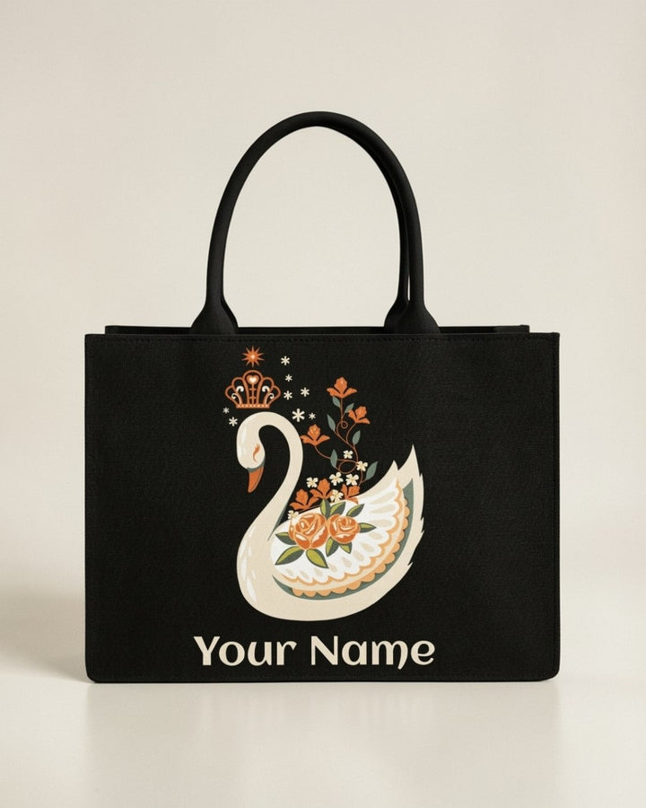 Personalised Swan Tote Bag with Name | Elegant Swan Canvas Handbag for Women | Custom Name Bag | Nixa Style