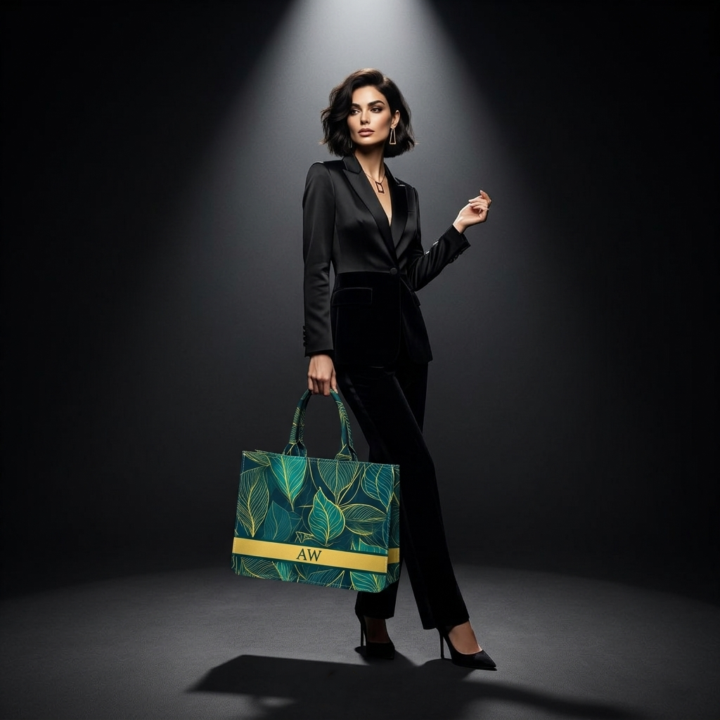 Personalised Leaf Design Tote Bag with Name | Custom Canvas Tote Bag for Women | Stylish Laptop & Daily Use Bag
