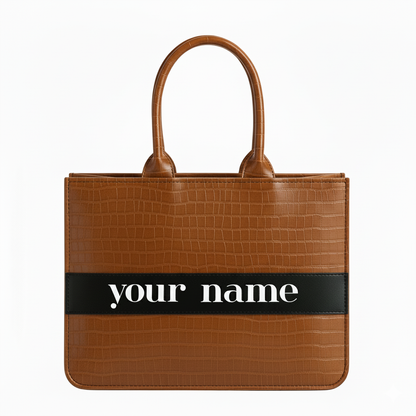 Customised Tan Croco Tote Bag