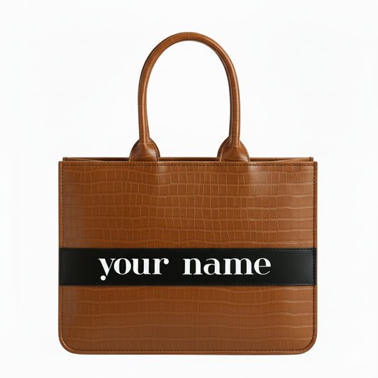 Customised Tan Croco Tote Bag