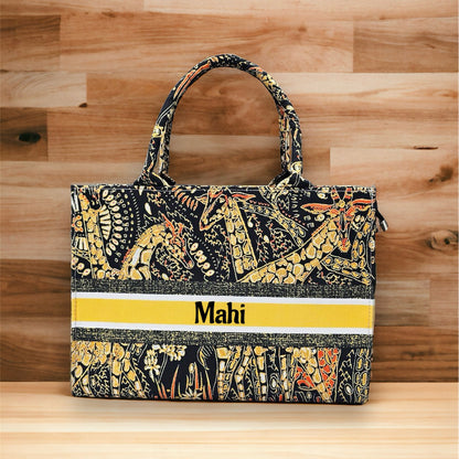 Customised giraffe Print Canvas Tote Bag