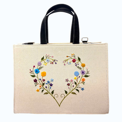 Customised Embroidered Tote Bag – Heart Floral Edition