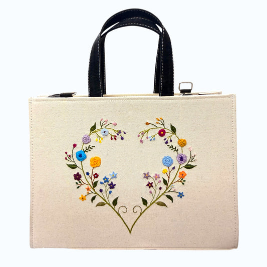 Customised Embroidered Tote Bag – Heart Floral Edition