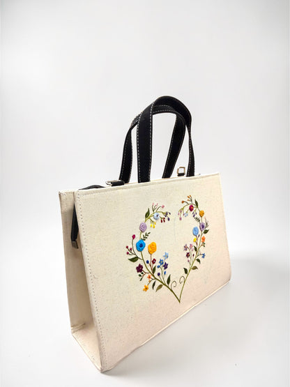Customised Embroidered Tote Bag – Heart Floral Edition